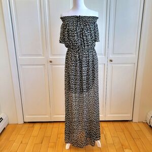 As U Wish Black and White Strapless Printed Maxi Dress